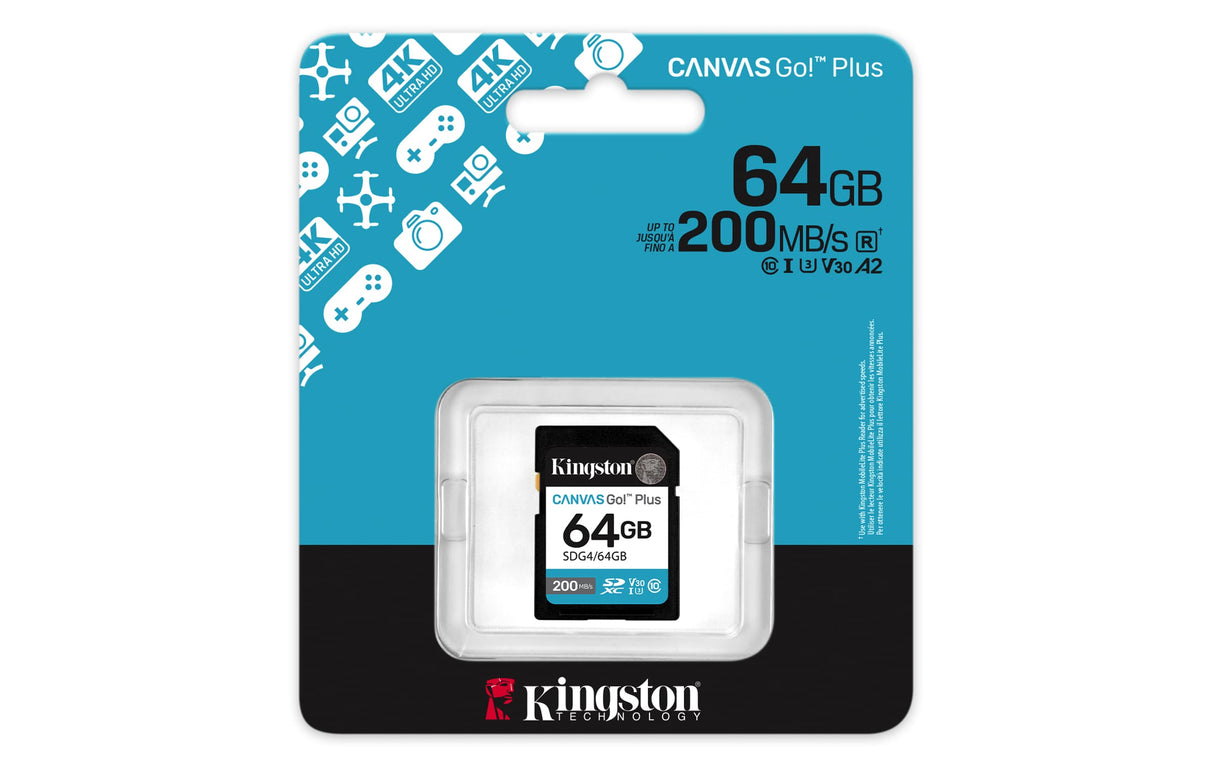 KINGSTON Digital Media Kingston Technology Canvas Go! Plus 64GB SDXC Canvas Go Plus Gen4 200MB/s C10 UHS-I U3 V30 - SDG4/64GB