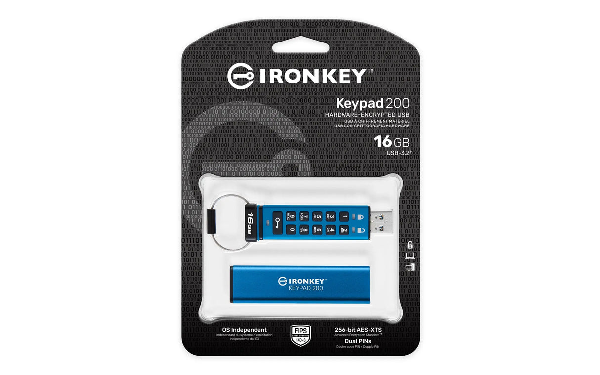 KINGSTON Kingston Technology IronKey 16GB Keypad 200, FIPS 140-3 Lvl 3 AES-256 Hardware Encrypted - IKKP200/16GB