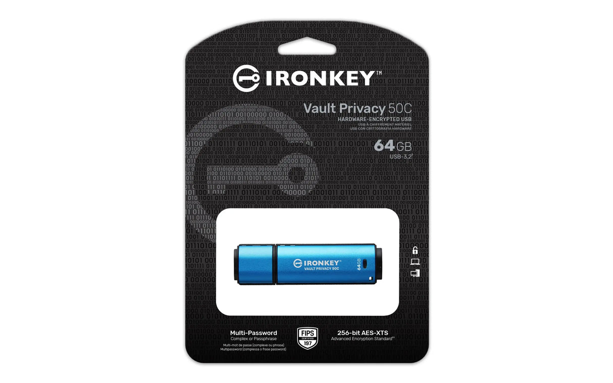 KINGSTON Kingston Technology IronKey 64GB USB-C Vault Privacy 50C AES-256 Encrypted, FIPS 197 - IKVP50C/64GB