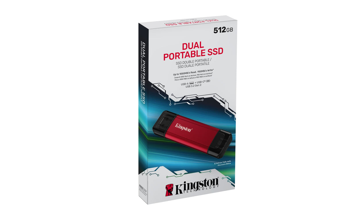 KINGSTON Solid State Drive Kingston Technology 512GB Dual USB-A/C Portable SSD, Up to 1050MB/s USB 3.2 Gen 2 - SPSD/512GB