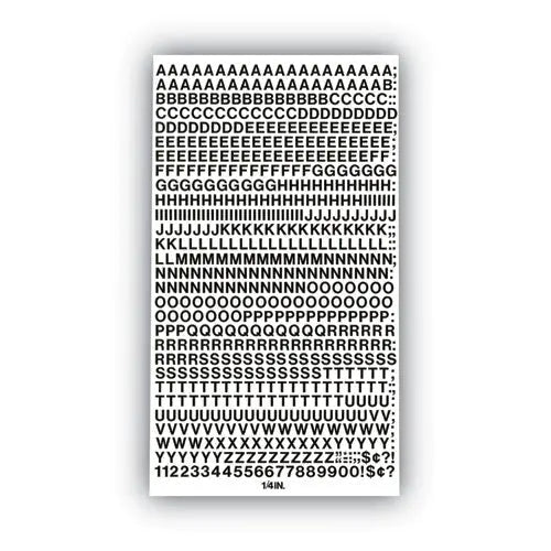 LEGRAND LEGRAND Press-On Vinyl Self-Adhesive Numbers and Uppercase Letters, 0.25" Tall, Black Characters, 61 - 01000