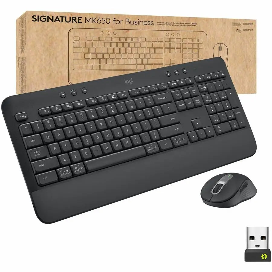 LOGITECH Logitech Signature MK650 Combo for Business Wireless Mouse and Keyboard Combo - USB Plunger Wireless Bluetooth/RF Keyboard - 118 Key - English (US) - Graphite - USB Wireless Bluetooth/RF Mouse - 4000  - 920-010909