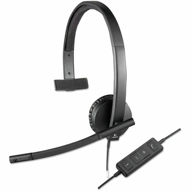 LOGITECH Logitech USB Headset Mono H570e - Mono - USB - Wired - 31.50 Hz - 20 kHz - Over-the-head - Monaural - Supra-aural - Noise Cancelling, Electret Microphone - 981-000570