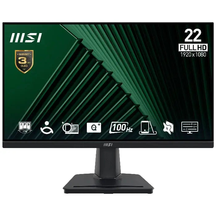 MSI MSI Pro MP225V 21.45 Inch Monitor, FHD (1920 x 1080), 100Hz, VA, 1ms, 1x HDMI 1.4b, 1x D-Sub(VGA), Anti-Glare, Anti-Flicker, Less Blue light, TÜV Certified, VESA, Kensington, Black - PROMP225V