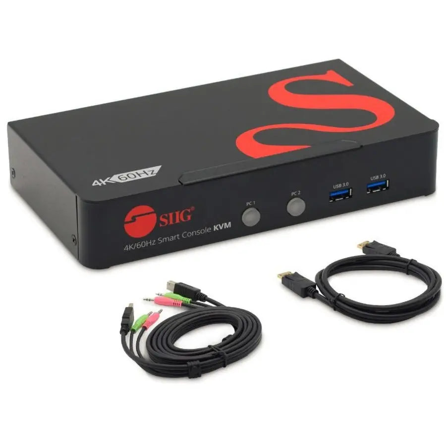 SIIG 2 Port 4K 60HZ DisplayPort 1.2 KVM Switch with USB 3.0 and Multi-Media ports - DP KVM Switch - TAA Compliant - CE-DP0F11-S1