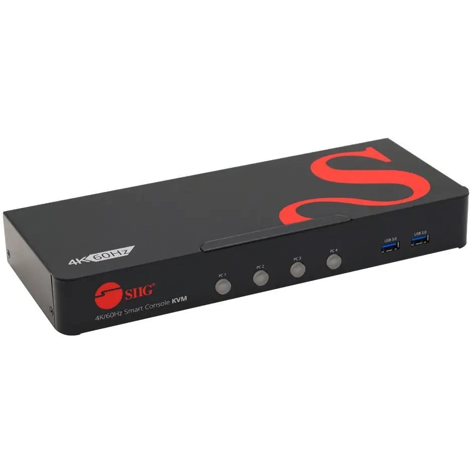 SIIG 4 Port 4K 60HZ DisplayPort 1.2 KVM Switch with USB 3.0 and Multi-Media ports - DP KVM Switch - TAA Compliant - CE-DP0G11-S1