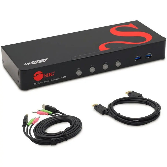 SIIG 4 Port 4K 60HZ DisplayPort 1.2 KVM Switch with USB 3.0 and Multi-Media ports - DP KVM Switch - TAA Compliant - CE-DP0G11-S1