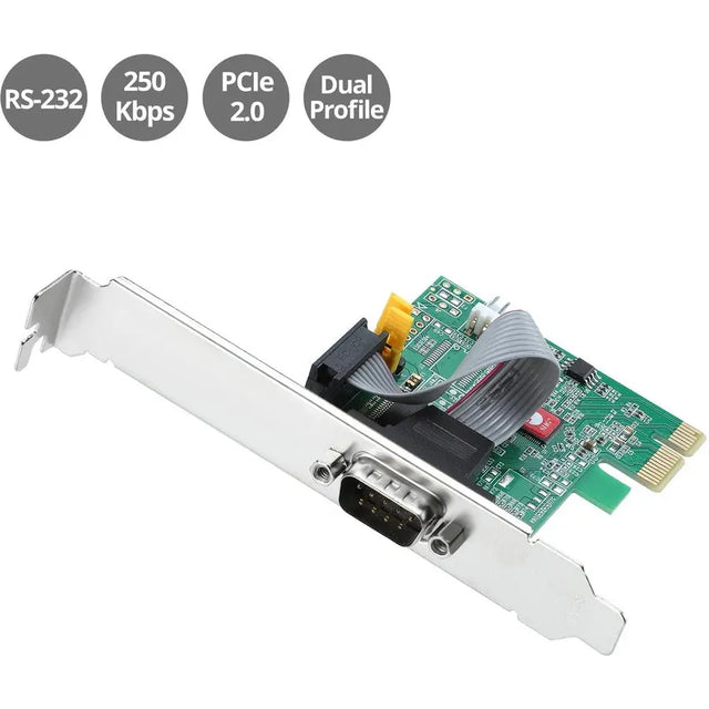 SIIG SIIG DP Cyber RS-232 1S PCIe Card - 250Kbps - ASIX AX99100 Chipset - PCI Express Base Specification 2.0 Compliant - JJ-E20611-S1