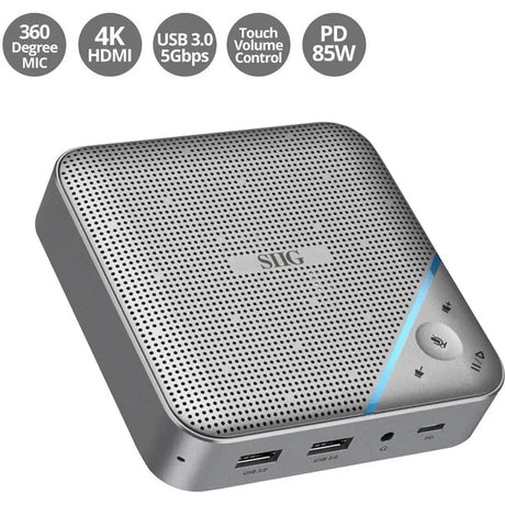 SIIG USB-C Multitask Mini Dock with Conference Speaker - 4K HDMI - Touch Volume Control - 85W PD - 360 Degree Sound Pickup