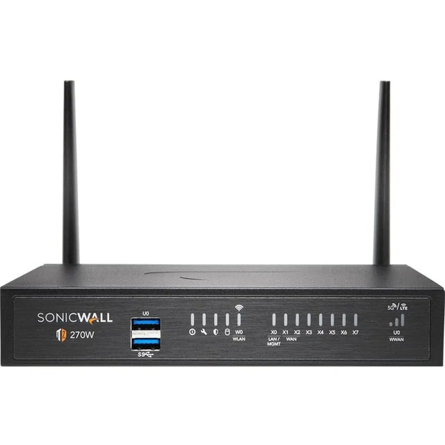 SonicWall TZ270W Network Security/Firewall Appliance - 8 Port - 10/100/1000Base-T - Gigabit Ethernet - Wireless LAN IEEE 802.11ac - DES, 3DES, MD5, SHA-1, AES (128-bit), AES (192-bit), AES (256-bit), ...  - 02-SSC-2823 SONICWALL