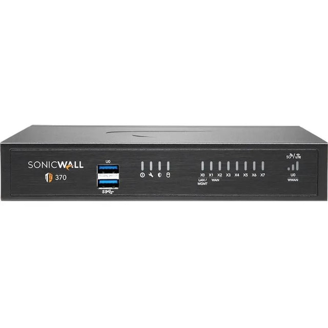 SONICWALL SonicWall TZ370 Network Security/Firewall Appliance - 8 Port - 10/100/1000Base-T - Gigabit Ethernet - DES, 3DES, MD5, SHA-1, AES (128-bit), AES (192-bit), AES (256-bit) - 8 x RJ-45 - Desktop, Rack-mou...  - 02-SSC-2825