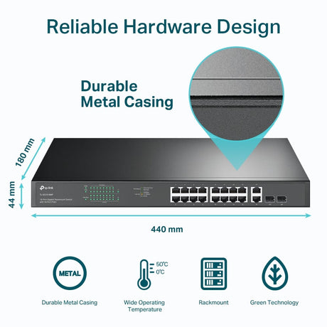 TP-LINK Bridge / Router TP-Link 18-Port Gigabit Rackmount Switch with 16 PoE+ - TL-SG1218MP