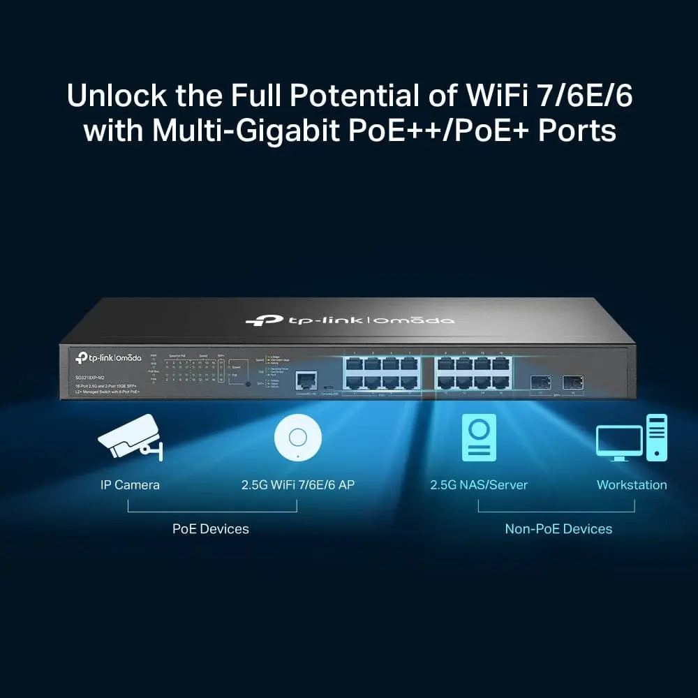 TP-LINK TP-Link Omada 16-Port 2.5G and 2-Port 10GE SFP+ L2+ Managed Switch with 8-Port PoE+ - SG3218XP-M2