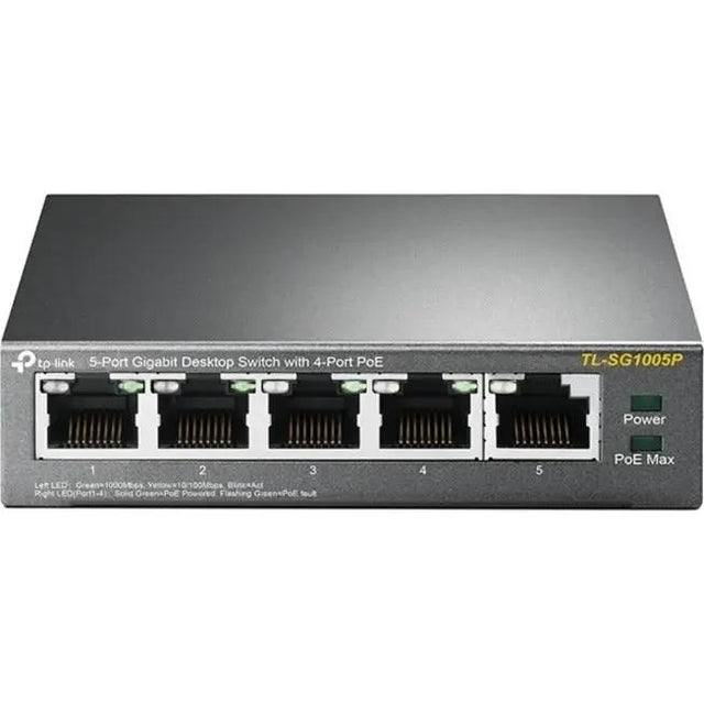TP-LINK TP-Link TL-SG1005P - 5-Port Gigabit PoE Switch - Limited Lifetime Protection - 4 PoE+ Ports @65W - Desktop - Plug & Play - Sturdy Metal w/ Shielded Ports - Fanless - QoS & IGMP Snooping - TL-SG1005P