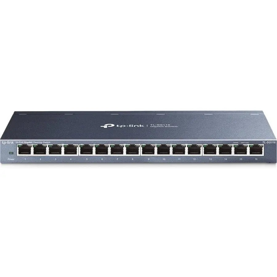 TP-LINK TP-Link TL-SG116 - 16-Port Gigabit Ethernet Network Switch - Limited Lifetime Protection - Desktop/ Wall-Mount, Fanless - Sturdy Metal w/ Shielded Ports - Traffic Optimization - Unmanaged - Black - TL-SG116