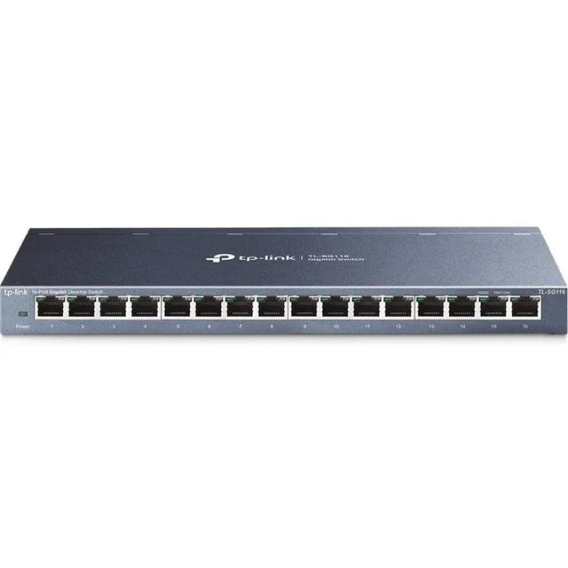 TP-LINK TP-Link TL-SG116 - 16-Port Gigabit Ethernet Network Switch - Limited Lifetime Protection - Desktop/ Wall-Mount, Fanless - Sturdy Metal w/ Shielded Ports - Traffic Optimization - Unmanaged - Black - TL-SG116