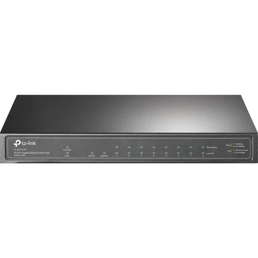 TP-LINK TP-Link TL-SG1210P - 8-Port Gigabit PoE Switch - Limited Lifetime Protection - 8 PoE+ Ports @63W, w/ 1 Uplink Gigabit Port + 1 SFP Slot - Desktop/Wall-Mount - Plug & Play - Traffic Optimization - TL-SG1210P