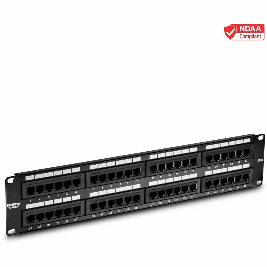 TRENDNET TRENDnet 48-Port Cat6 Unshielded Patch Panel, Wallmount Or Rackmount, Compatible With Cat3,4,5,5e,6 Cabling, For Ethernet, Fast Ethernet, Gigabit Applications, Black, TC-P48C6 - Cat6 48-port Unshielde...  - TC-P48C6