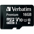 VERBATIM Verbatim 16GB Premium microSDHC Memory Card with Adapter, UHS-I Class 10 - Class 10 - 80MBps Read - 80MBps Write1 Pack - 44082