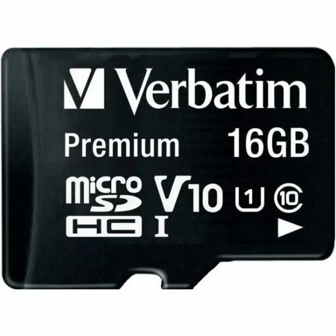 VERBATIM Verbatim 16GB Premium microSDHC Memory Card with Adapter, UHS-I Class 10 - Class 10 - 80MBps Read - 80MBps Write1 Pack - 44082