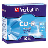 VERBATIM VERBATIM CD-R Recordable Disc, 700 MB/80 min, 52x, Slim Jewel Case, Silver, 10/Pack - 94935