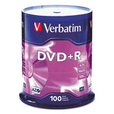 VERBATIM VERBATIM DVD+R Recordable Disc, 4.7 GB, 16x, Spindle, Silver, 100/Pack - 95098