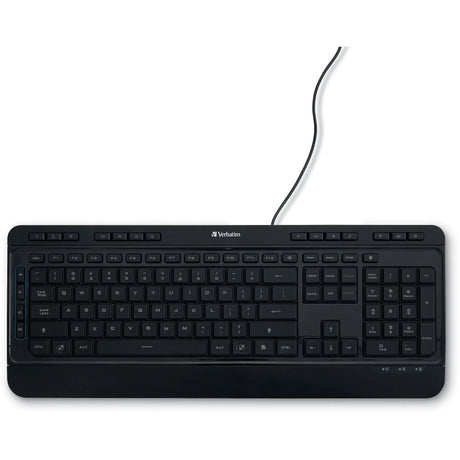 Verbatim Illuminated Wired Keyboard - Cable Connectivity - USB Type A Interface Media Player Hot Key(s) - Windows, Mac OS, Linux - Black - 99789 VERBATIM