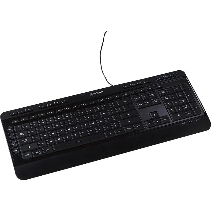Verbatim Illuminated Wired Keyboard - Cable Connectivity - USB Type A Interface Media Player Hot Key(s) - Windows, Mac OS, Linux - Black - 99789 VERBATIM